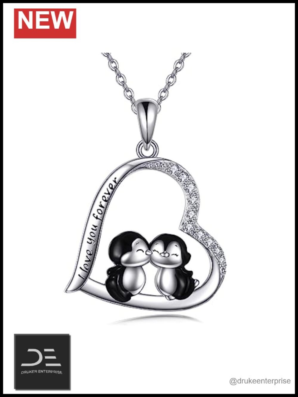 925 Sterling Silver Penguin Pendant Necklace, Animal Jewelry Gift for Women Mom